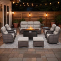 Outdoor Patio Furniture Set Built for Year-Round Gatherings, Fire Pit Table, Swivel Chairs, 6 Inch Cushions