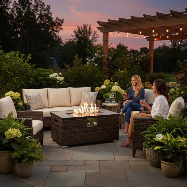 32 In. Propane Fire Pit Table, 40,000 BTU Auto-Ignition Gas Fire Table for outside Patio