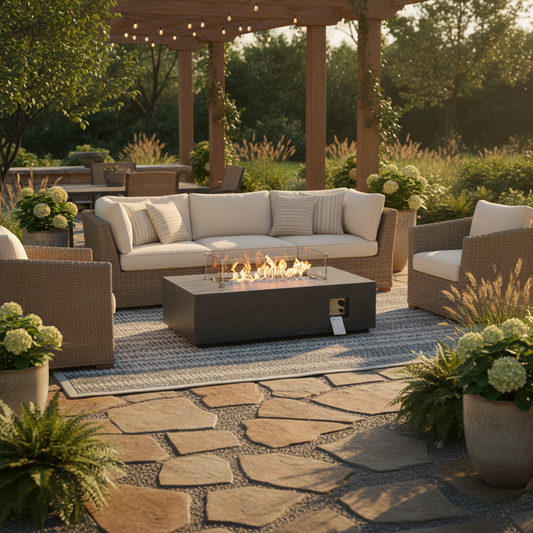 52 Inch Outdoor Concrete Propane gas rectangle Fire Pit table in Dark Gray color
