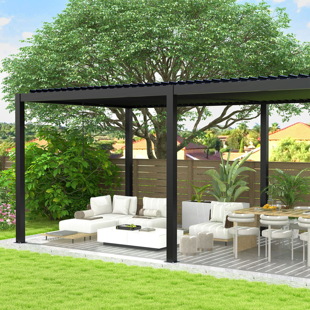 Louver Pergola: Steel Louvers & Frame - Black