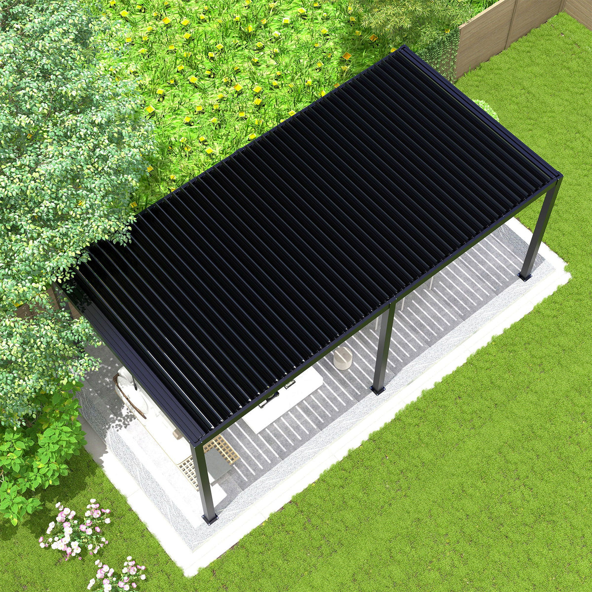 Louver Pergola: Steel Louvers & Frame - Black
