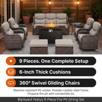 9-Piece Outdoor Patio Furniture Set with Fire Pit Table,Swivel Chairs and 6" Thick Cushions,Sectional Sofa and Ottomans,Patio Conversation Set for Porch Deck Garden Backyard — Results & Stats