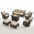 Outdoor Patio Furniture Set Built for Year-Round Gatherings, Fire Pit Table, Swivel Chairs, 6 Inch Cushions