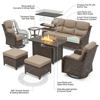 9-Piece Outdoor Patio Furniture Set with Fire Pit Table,Swivel Chairs and 6" Thick Cushions,Sectional Sofa and Ottomans,Patio Conversation Set for Porch Deck Garden Backyard — How It Works