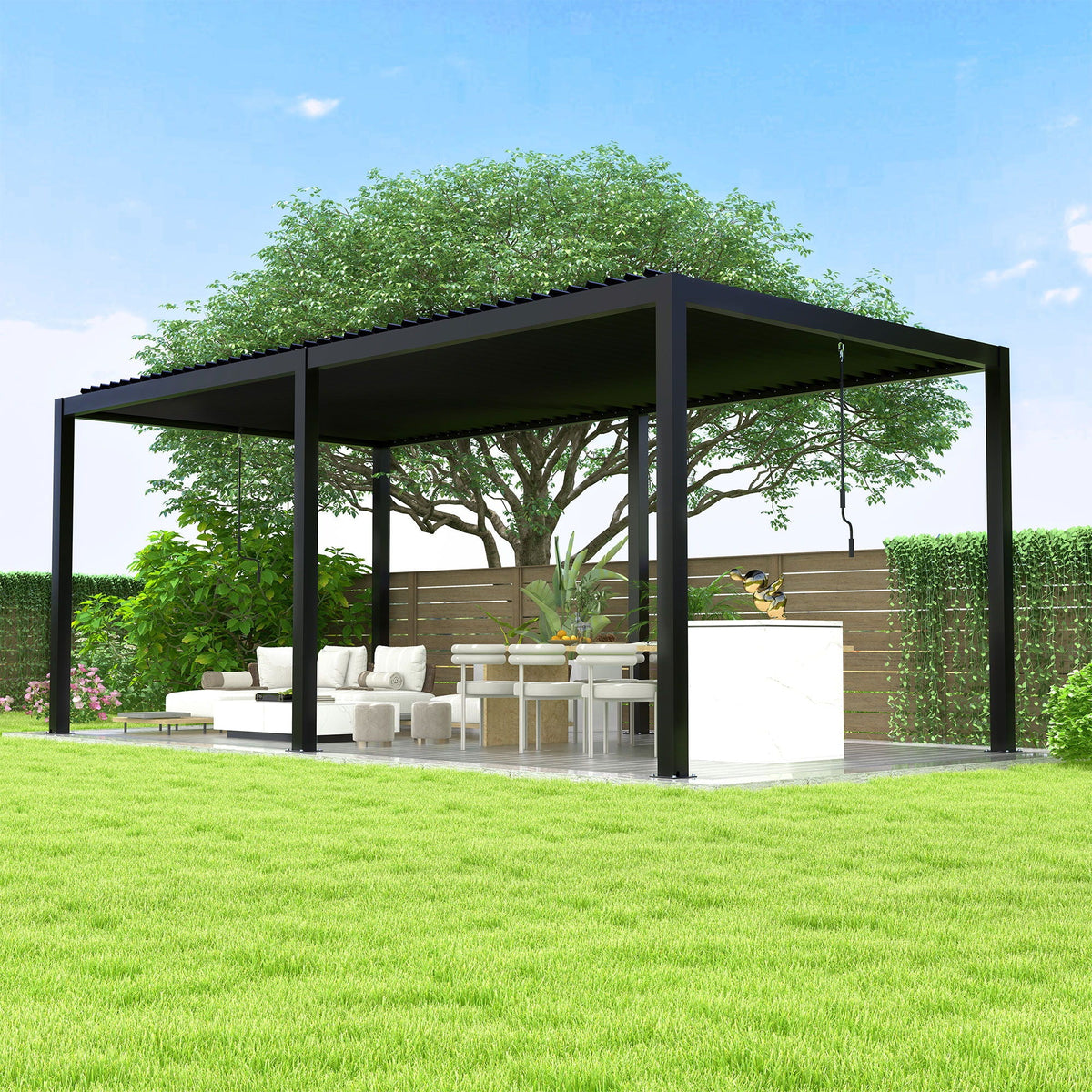Louver Pergola: Steel Louvers & Frame - Black