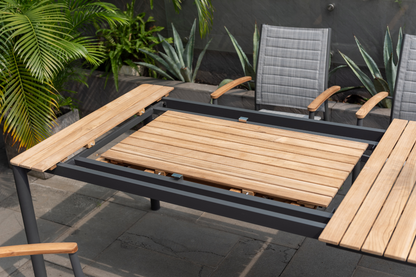Topaz Dark Teak and Aluminum Rectangular Extendable Table
