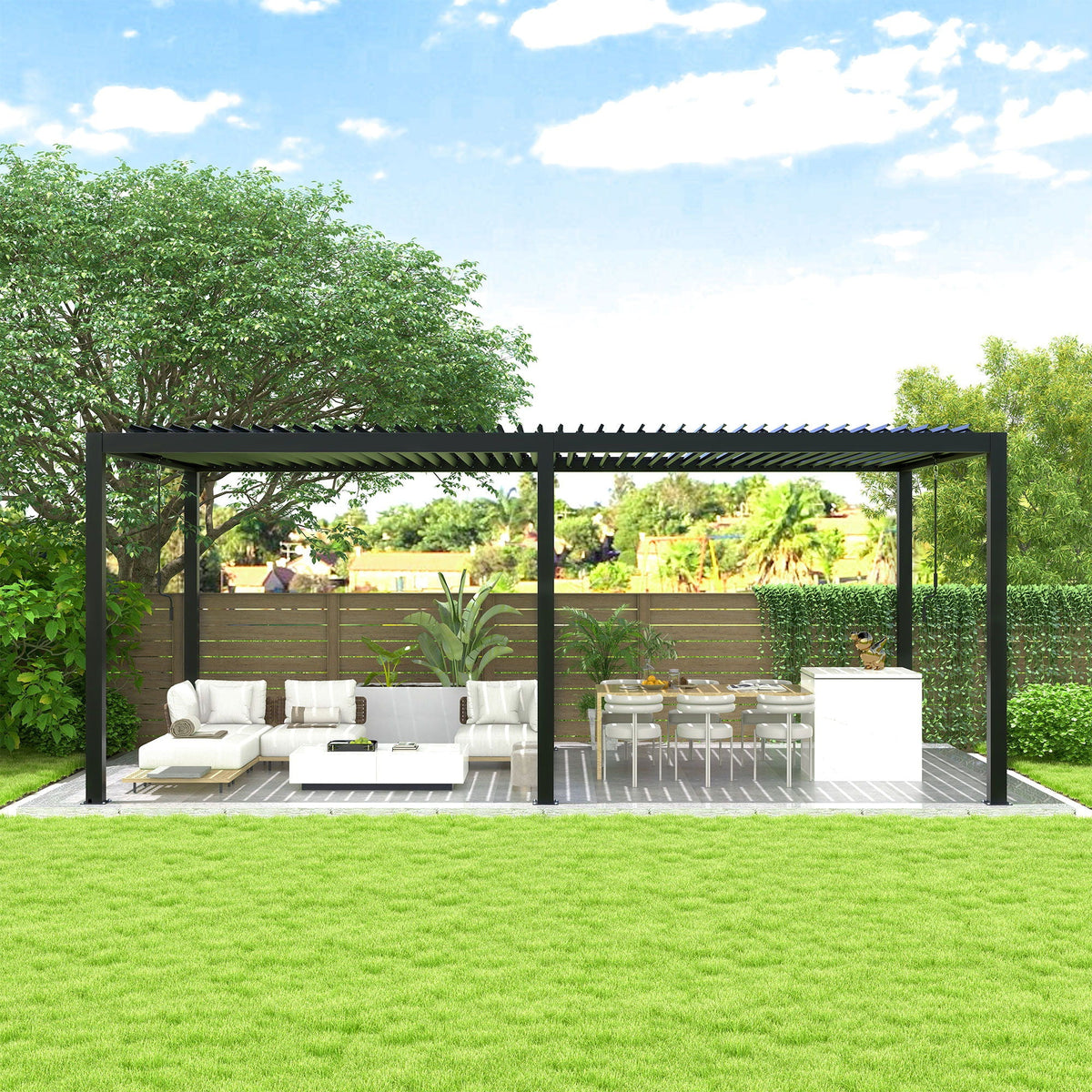 Louver Pergola: Steel Louvers & Frame - Black
