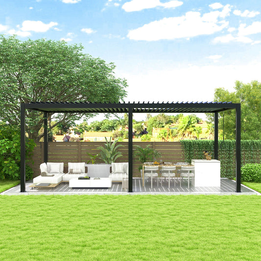 Louver Pergola: Steel Louvers & Frame - Black