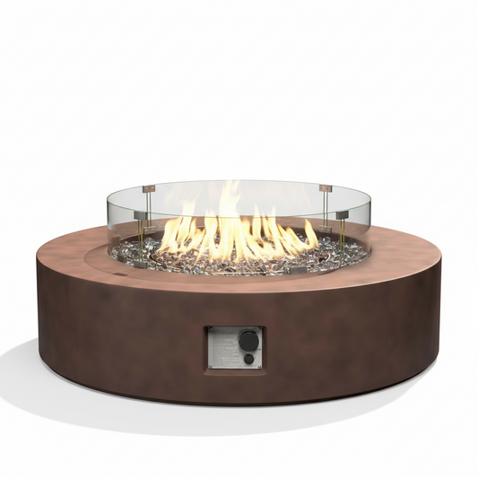 MGO Outdoor Propane Fire Pit Table with Wind Guard, Transparent Gray Fire Glass, Waterproof Cover for Garden, Backyard