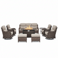 Outdoor Patio Furniture Set Built for Year-Round Gatherings, Fire Pit Table, Swivel Chairs, 6 Inch Cushions